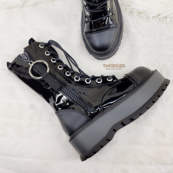 Demonia Shoes - Patent Matte Platform Mid Calf Goth Punk Boots